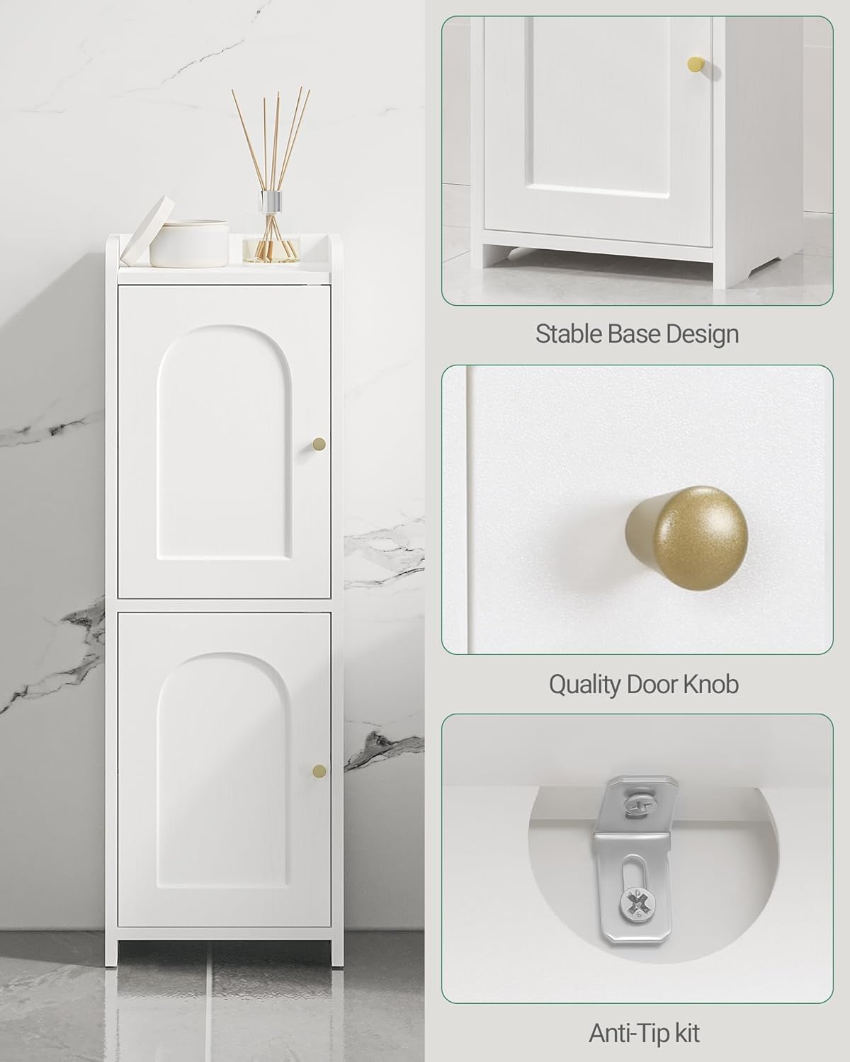Hzuaneri Bathroom Storage Cabinet, Small Corner Floor Cabinet with 2 Doors and Adjustable Shelf, Narrow Toilet Paper Cabinets, Bathroom Organizer for Small Spaces, 7.9" D x 9.8" W x 29.5" H White