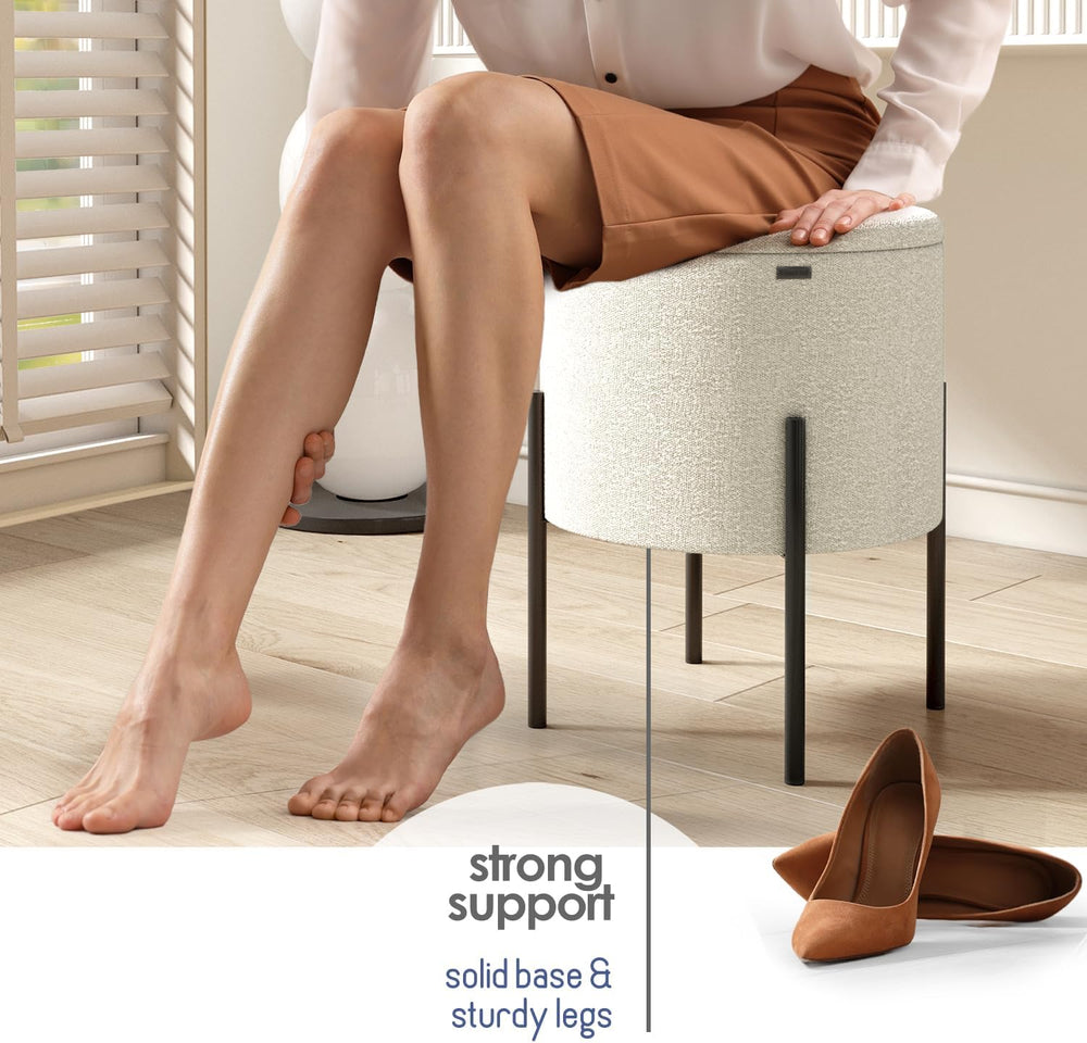 Round Ottoman with Storage, Boucle Storage Ottoman, Foot Stool Ottoman, Makeu...