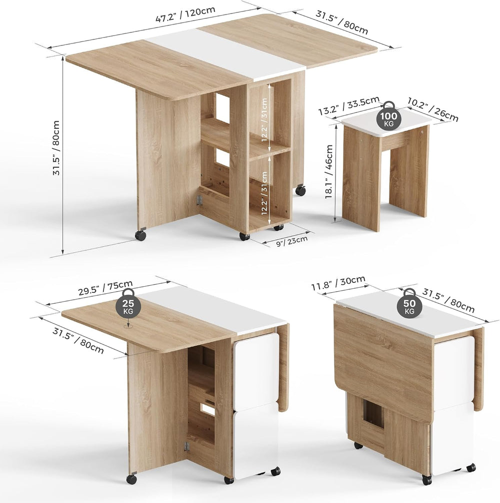 Mondeer Folding Dining Table with 4 Chairs for Small Spaces, Natural Wood | D...