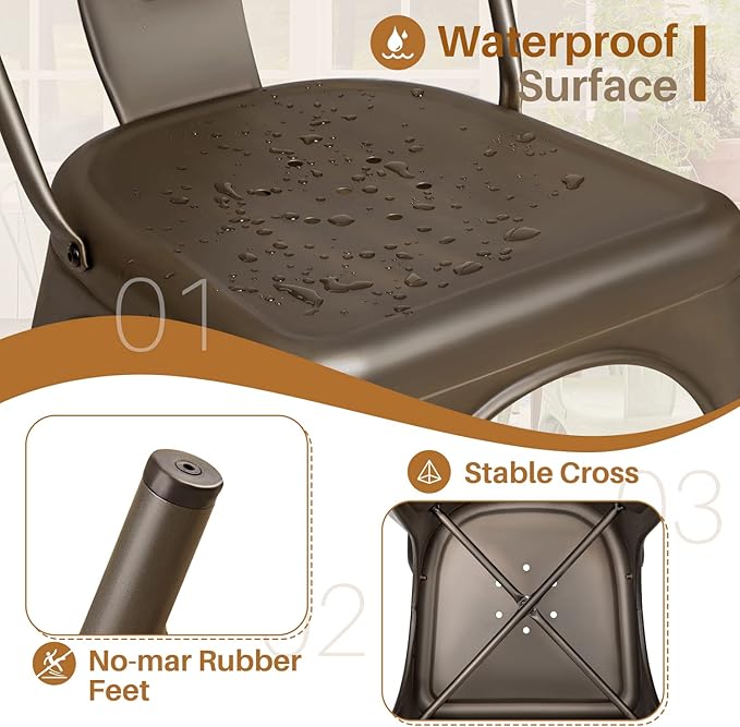 Furmax Metal Dining Chair Indoor Outdoor Use Stackable Classic Trattoria Chai...