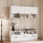 2 Piece Entertainment Center with Storage, Includes 70" TV Stand with Shelves & Drawes, Wall Display Cabinet, Modern TV Console for Living Room, White (Modern White)