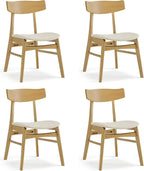 Wooden Dining Chairs Set of 4, Upholstered Modern Dining Room Chairs, Mid Century Oak Kitchen Chairs with Curved Wood Backrest for Kitchen, Restaurant, Farmhouse (Cream Fabric & Original Color)