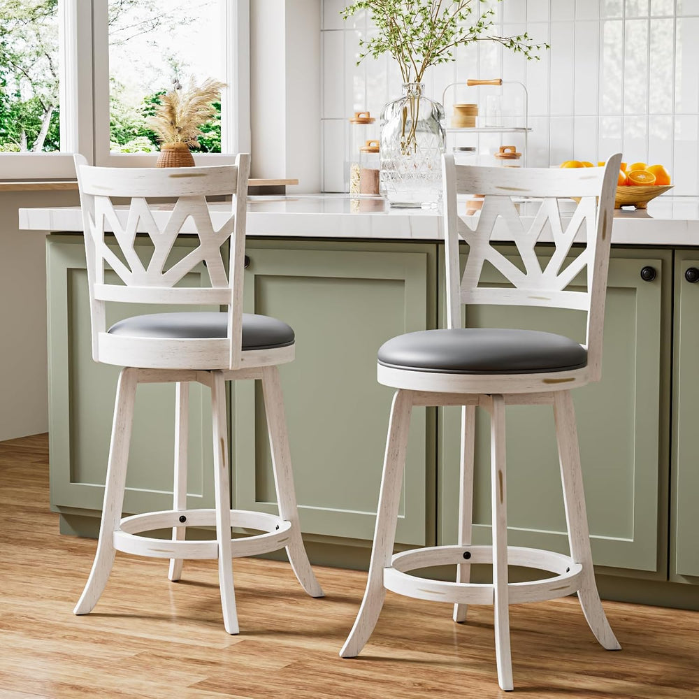Bar Stools Set of 2, Farmhouse 24" Counter Height Barstools, White