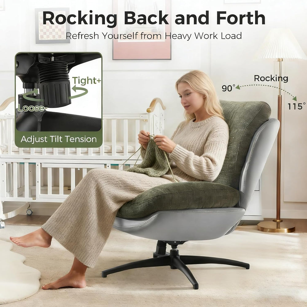 Chenille Rocking Swivel Accent Chair Set of 2 with Ottoman, 360° Oversized Me...