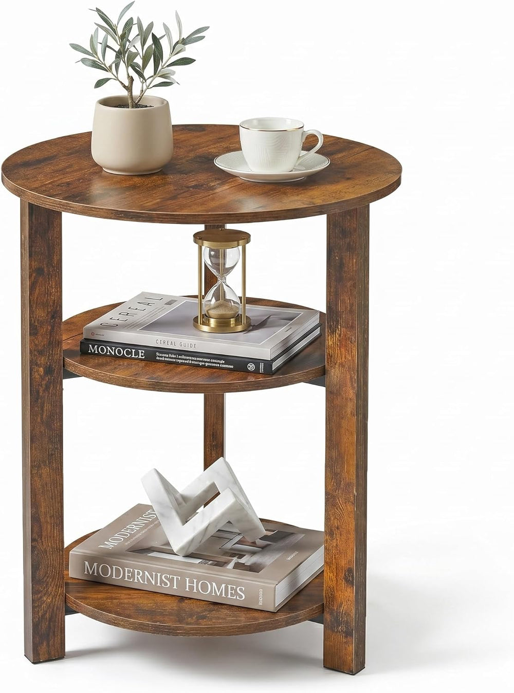 Farmhouse 3-Tier Round Side Table, 17.7*21.7inch End Table with Open Storage ...