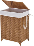 Laundry Hamper with Lid and Removable Liner Bag, Handwoven Rattan Clothes Hamper with Heightened Feet, Wicker Laundry Basket for Clothes and Towels，Middle