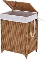 Laundry Hamper with Lid and Removable Liner Bag, Handwoven Rattan Clothes Hamper with Heightened Feet, Wicker Laundry Basket for Clothes and Towels，Middle