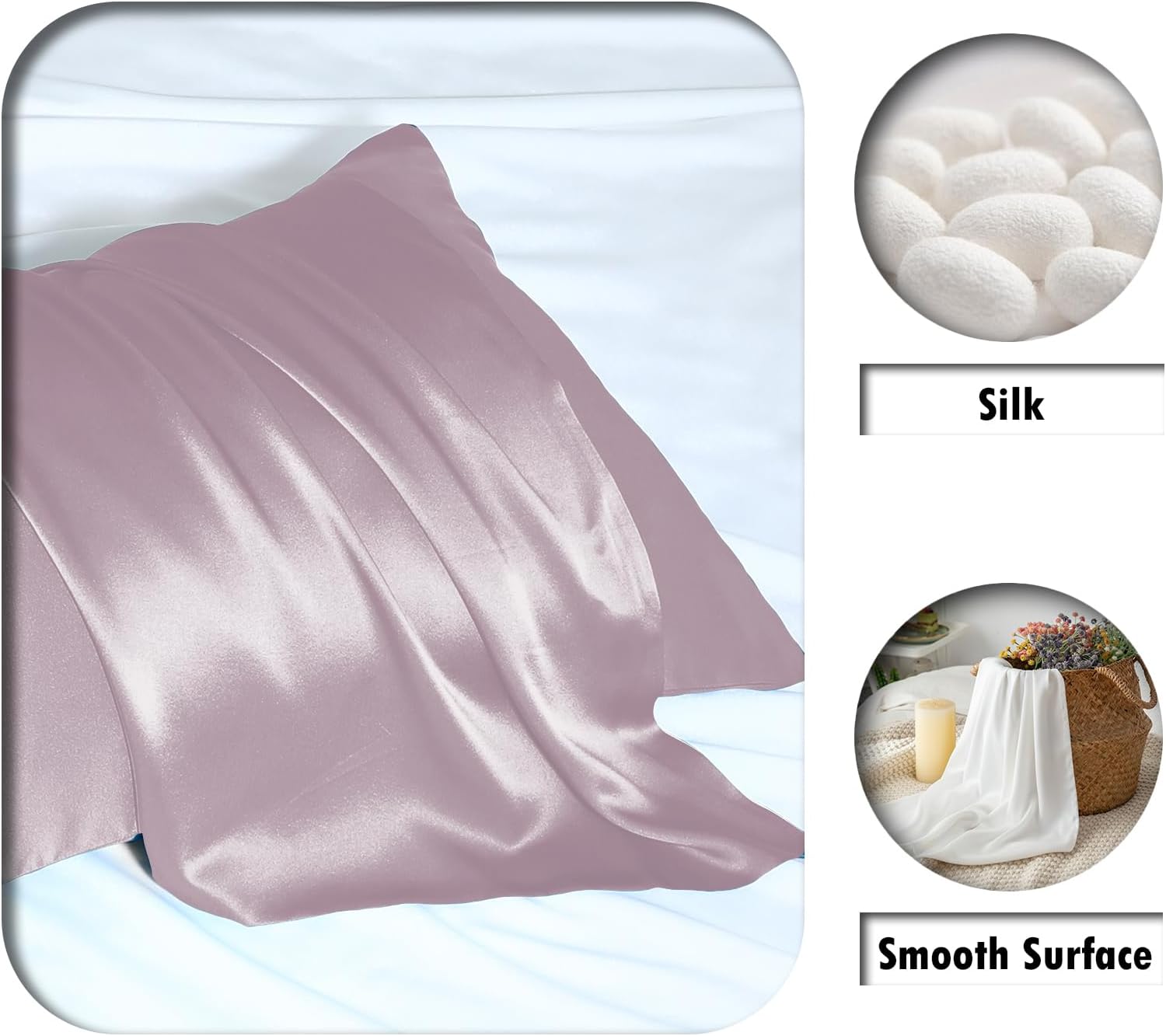 Mulberry Silk Pillow Cases for Hair and Skin King Size Silk Pillowcase with Zipper Soft Breathable Smooth Cooling Satin Silk Pillow Covers for Sleeping (Lavender,20"X 36",1Pcs)