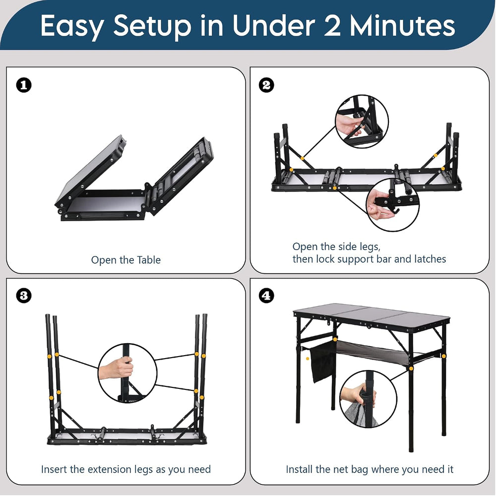 LOFTEY 3 ft Folding Camping Table, Portable Camp Table, Adjustable Height | 3...