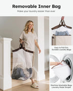 SOLEDI Laundry Hamper with Lid 130L Large & Tall Collapsible Laundry Basket, Clothes Hamper with Bag Removable Easy to Carry, Dirty Hampers for Bedroom, Bathroom, Dorm, College, Beige