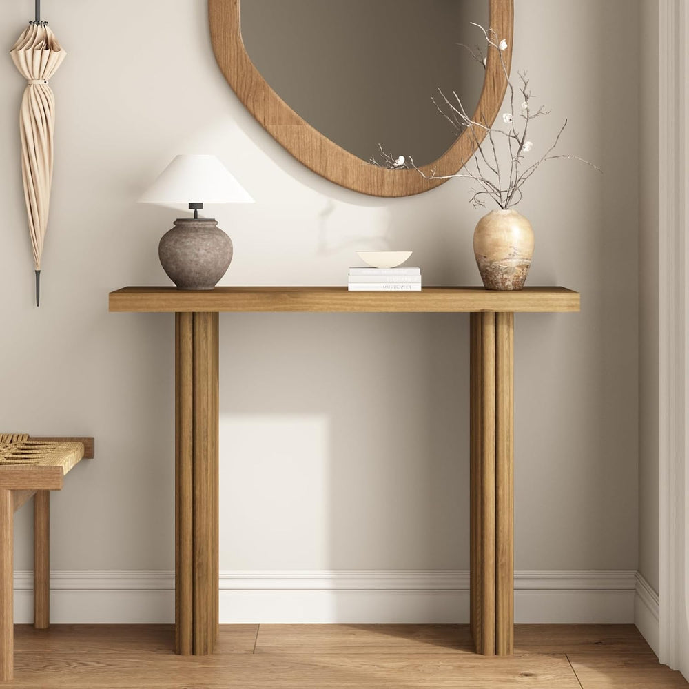 Fluted Solid Wood Console Table, Entryway Table