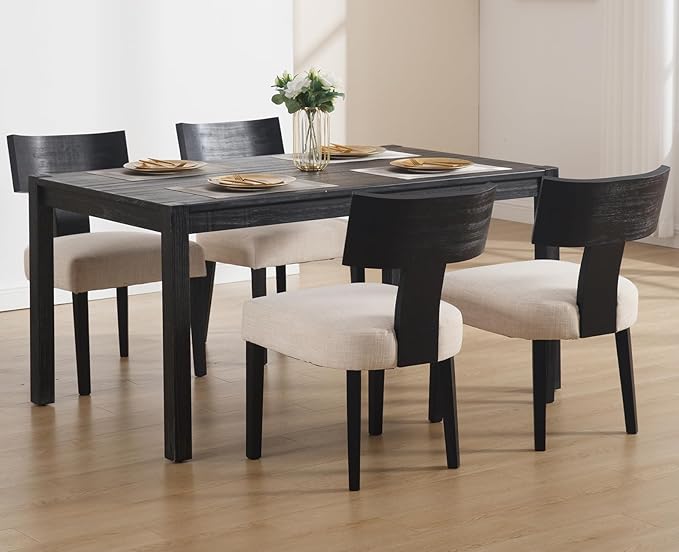 chairus Farmhouse Dining Chairs Set of 4, Upholstered Accent Chairs with T-Shape Black Wood Back Armless Kitchen Chairs with Soft Pad, Linen Beige