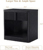 Fluted Nightstand Set of 2 with Charging Station, 23.6" End Table with Open Shelf and Drawers Storage, Bedside Table with Solid Wood Handle, Curved Profile Design, Night Stand for Bedroom