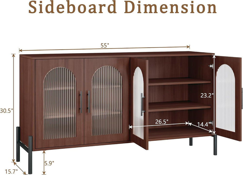 HUAHUU 55" Buffet Cabinet with Storage, Large Sideboard Cabinet with Flu...