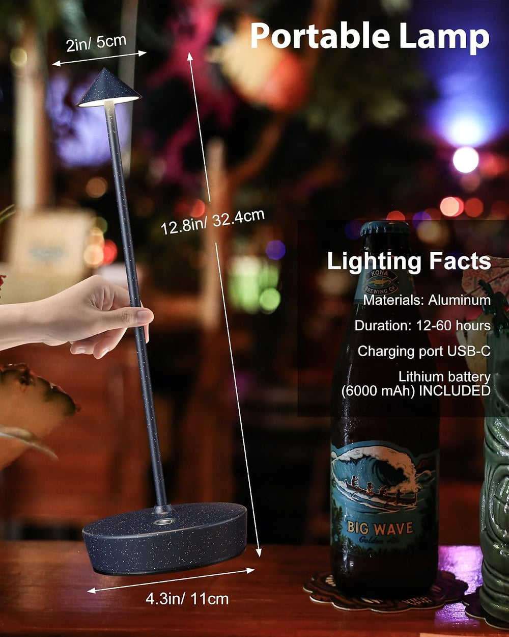 Cordless Table Lamps Rechargeable 6000mAh Battery LED Light