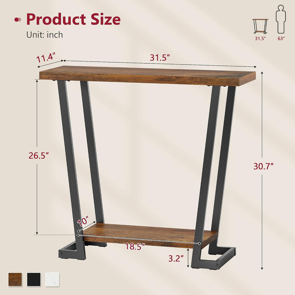 2 Tier Narrow Console Table, 31.5'' Entryway Table, Rustic Brown | In...
