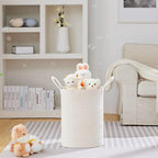 VIPOSCO Large Laundry Hamper, Tall Woven Rope Storage Basket for Blanket, Toys, Dirty Clothes in Living Room, Bathroom, Bedroom - 58L White