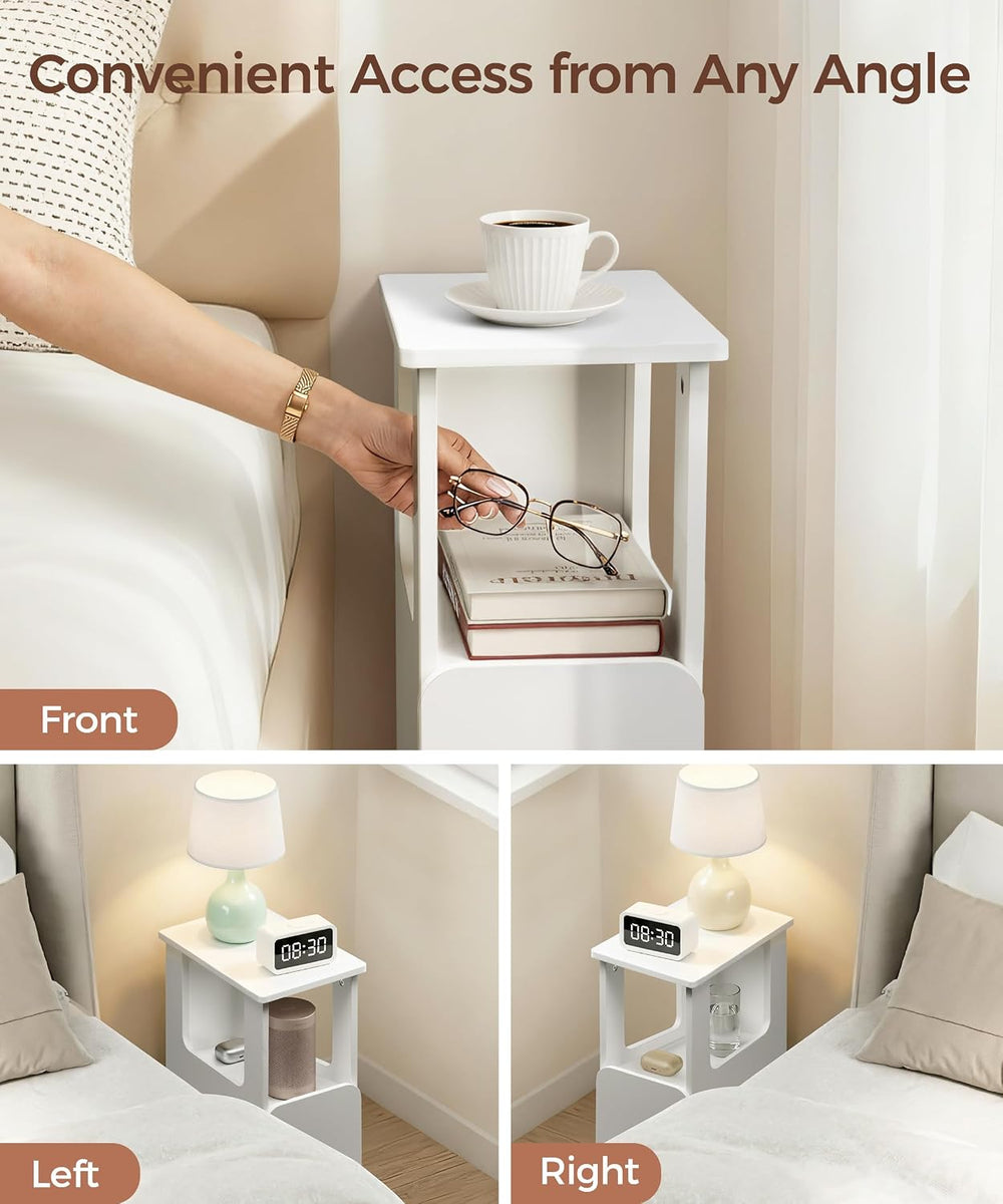 Afuly Narrow Side Table Small End Tables Living Room, Skinny Slim White Moder...