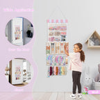 New Upgraded Bow Organizer for Girls, Headband Holder w/ 9 Mesh Pockets,Hair Bow Holder Clip Organizer, Wall Hair Accessories Organizer for Baby Girl Nursery Decor(32x15inch,Beige Pink)