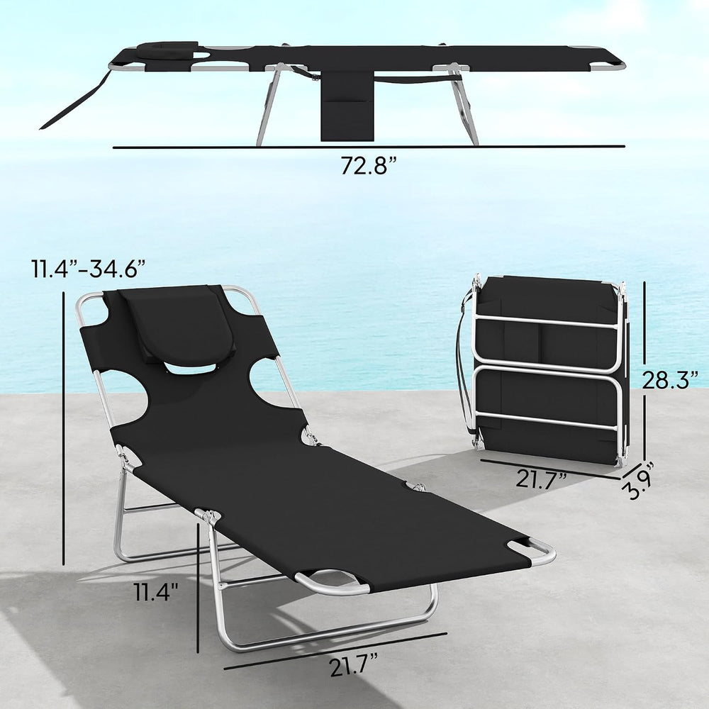 Outsunny Chaise Lounge Chair Outdoor Set of 2 with Face Arm Hole, 5-Position ...