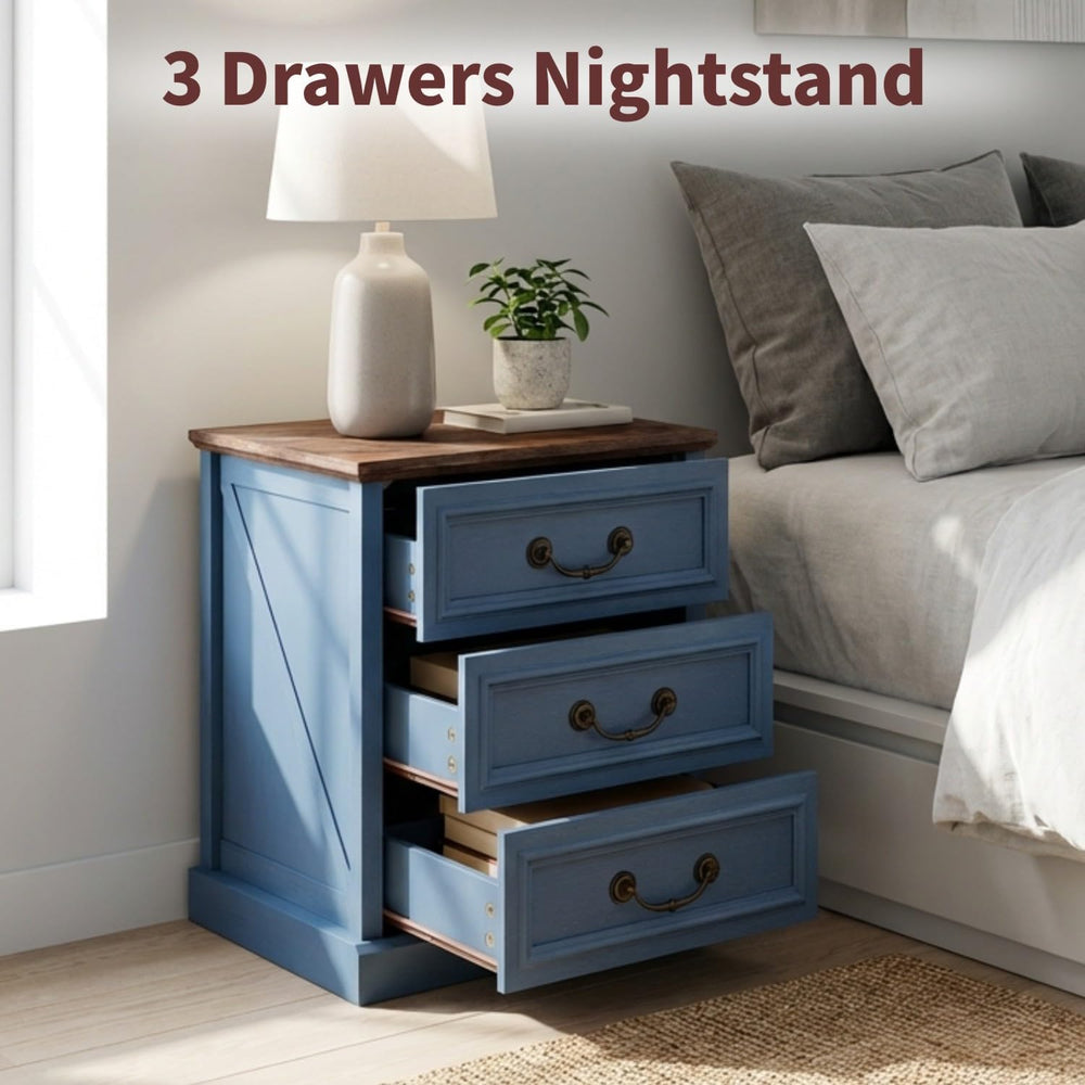 Vipbear Nightstand with Charging Station Set of 2, 22.4" Wide Farmhouse ...