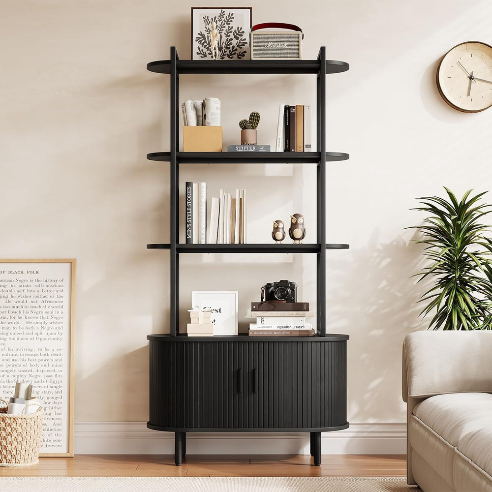 ComfyCorner 4 Tier Bookshelf with Cabinet, 71" Tall Display Bookcase Black