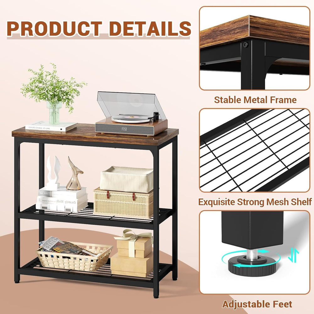 Besiost 32" Industrial Console Table with 3-Tier Storage, Oak Grey | Sma...