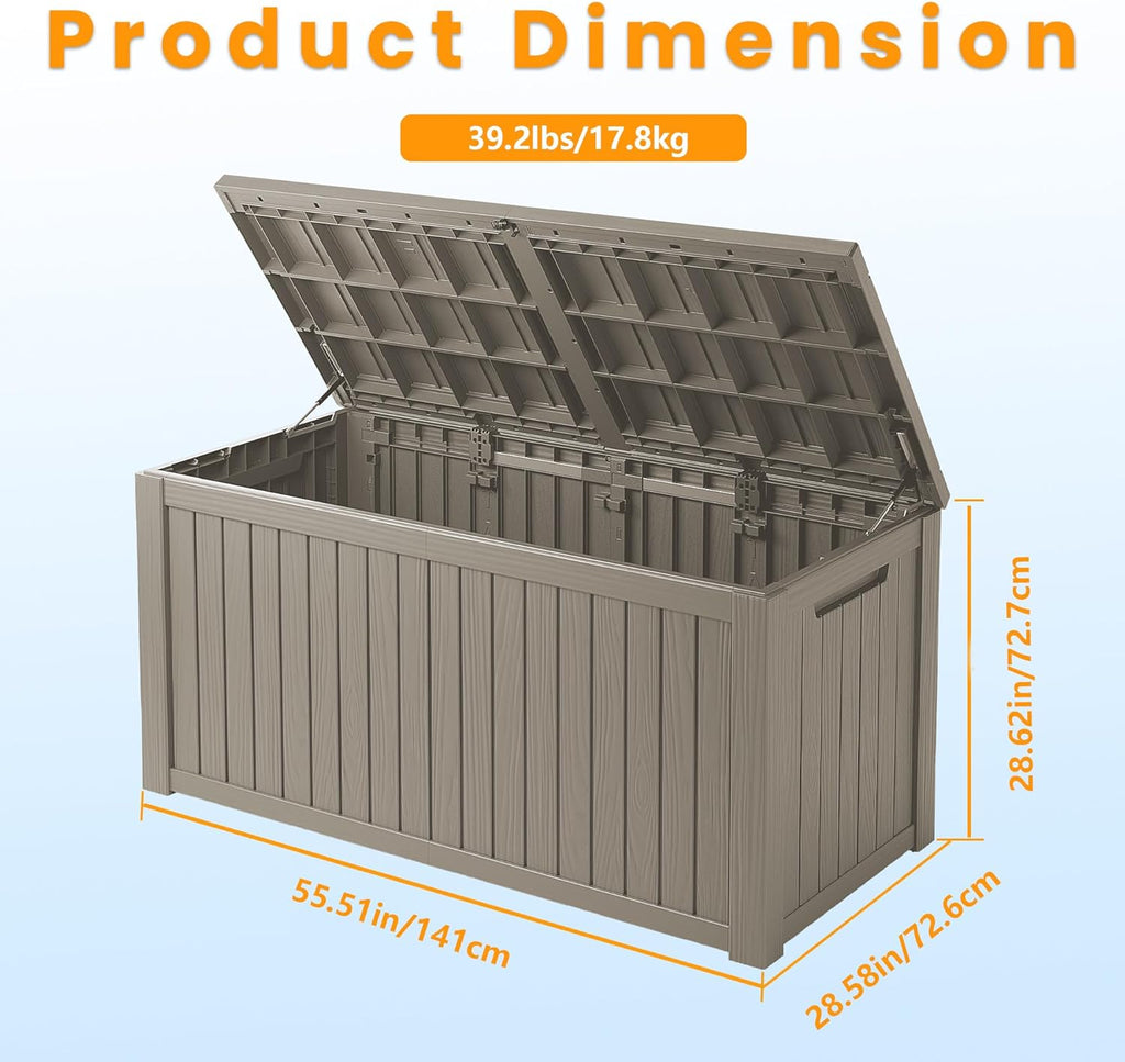 200 Gallon Outdoor Storage Box Waterproof Lockable Resin Deck Box Large, Patio Storage Bin for Pool Accessories Cushion Furniture, Garden Tools, UV-Resistant Outside Delivery Grey
