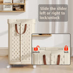 UAK Laundry Basket with Wheels, Collapsible Plastic Laundry Hamper with Handle, Foldable Laundry Basket Organizer for Laundry and Bathroom (Ivory, XXXL)