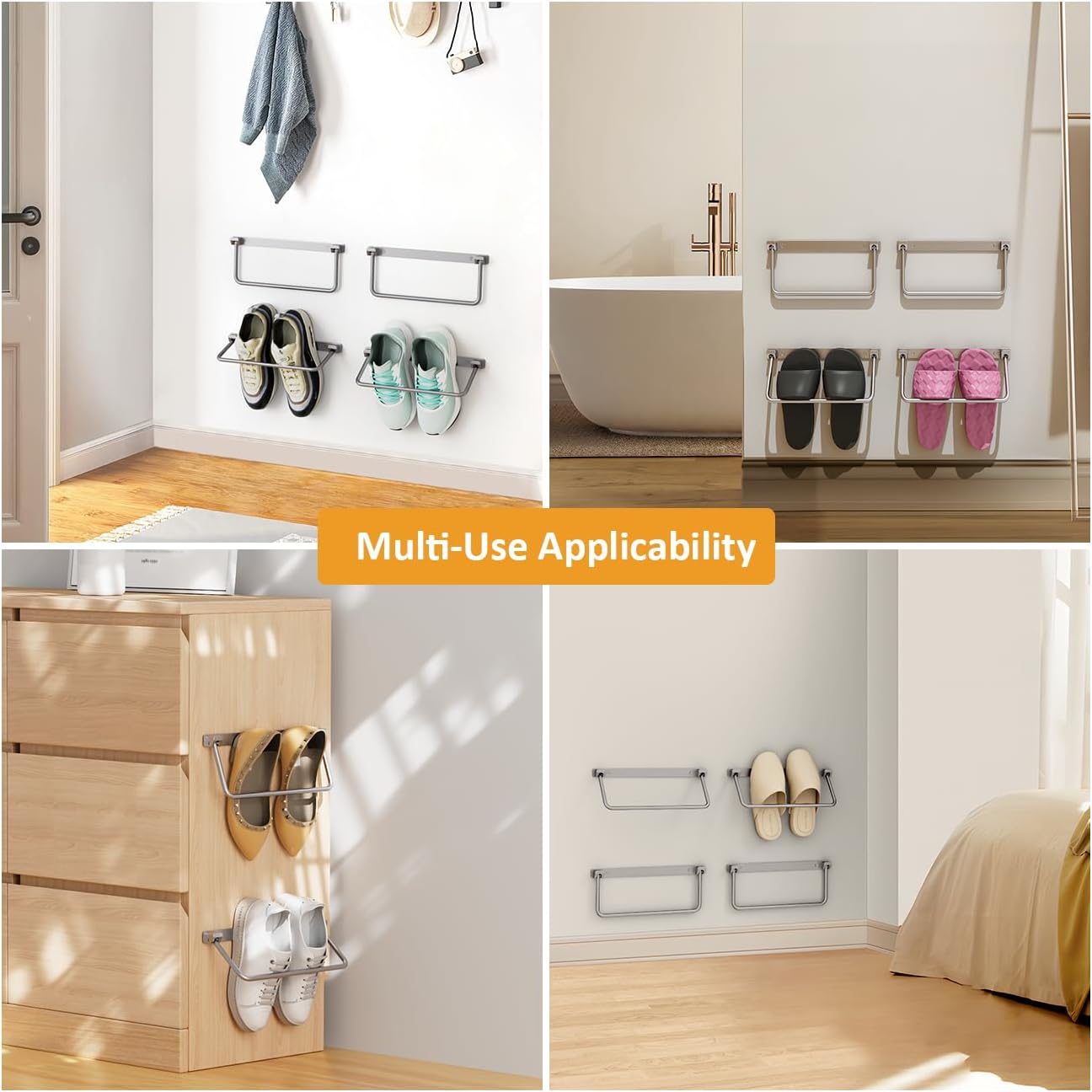 i frmmy Foldable Wall-Mounted Shoe Rack- Aluminum Hanging Shoe Organizer, Efficient Holder and Storage Rack for Various Shoes, Door Shoe Hangers- 4 Packs