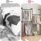 Industrial Pipe Clothing Rack Wall Mount, Black Pipe Clothes Rack with 3 Hanging Rods, Heavy Duty Pipe Clothing Rack for Laundry Room, Closet Systems for Walk in Closets