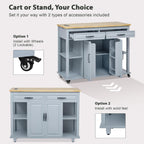 Kitchen Cart with Rubber Wood Drop-Leaf Countertop,Cabinet Door Internal Storage Racks,Kitchen Island on 5 Wheels with Storage Cabinet and 3 Drawers for Dinning Room, Black (Grey+ Blue)