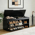 Shoe Storage Bench with a Flip Drawer, Entryway Bench with Removable Cushion, Hallway & Mudroom Organizer with Seat, Front Door Shoe Rack Cabinet, Black