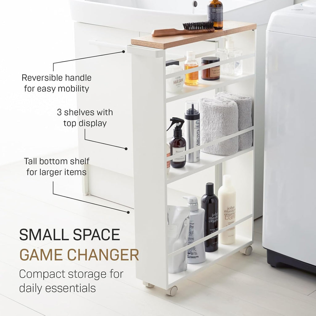 YAMAZAKI home Tower Rolling Slim Storage Cart With Handle White