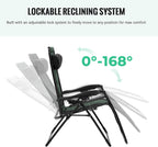 JEAREY Oversized Padded Zero Gravity Chairs, Folding Lounge Chair Outdoor Patio Recliner, Anti Gravity Chair for Backyard with Headrest, Cup Holder, Side Tray, Polyester Mesh - Black/Dark Green