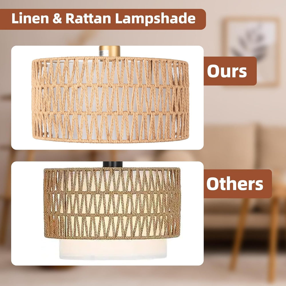 Gold Floor Lamps, Boho Floor Lamp for Room,Farmhouse Rattan Standing Lamps