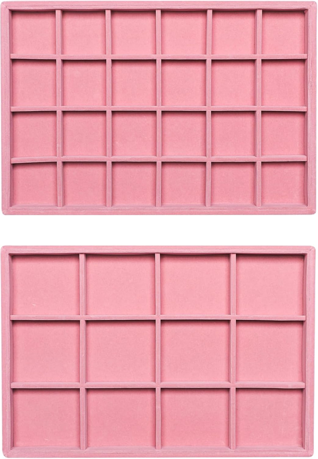 Frebeauty Stackable Velvet Jewelry Organizer Trays for Drawers Inserts Jewelry Storage Tray Display Case, Stud Earrings Bracelets Necklace Rings Accessories Trays for Women(Set of 2)(Pink)