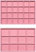 Frebeauty Stackable Velvet Jewelry Organizer Trays for Drawers Inserts Jewelry Storage Tray Display Case, Stud Earrings Bracelets Necklace Rings Accessories Trays for Women(Set of 2)(Pink)