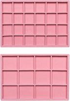 Frebeauty Stackable Velvet Jewelry Organizer Trays for Drawers Inserts Jewelry Storage Tray Display Case, Stud Earrings Bracelets Necklace Rings Accessories Trays for Women(Set of 2)(Pink)