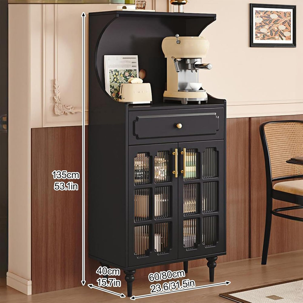 Kitchen Pantry Cabinet, Tall Storage Cabinet, Arched Bookshelf Bookcase, Coff...