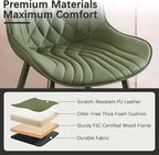 YOUTASTE Upholstered Leather Dining Chairs Set of 2 All Olive Green, Mid Century Modern Comfy Kitchen Dining Room Chair, Green Metal Legs, Armless Accent Chair for Living Room Bedroom