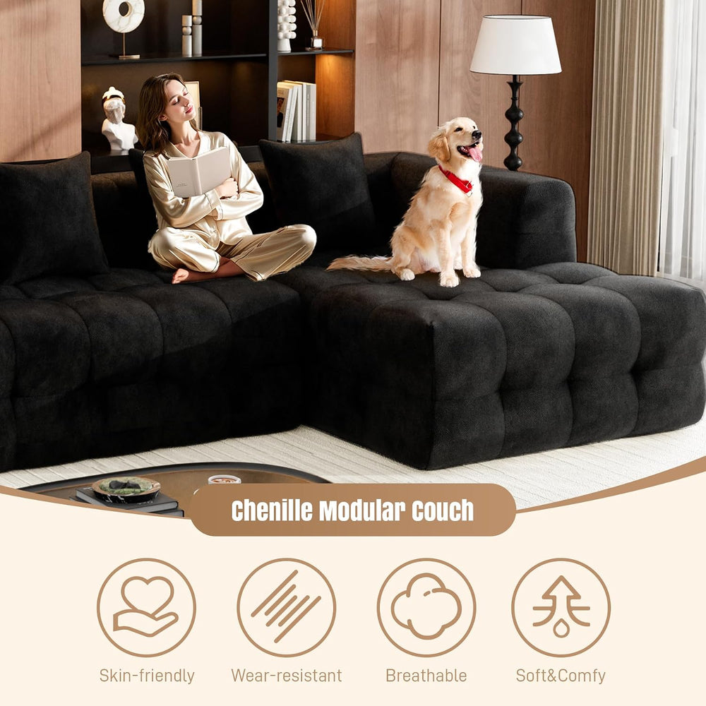 120" Sectional L-Shaped Couch for Living Room, Right Facing, Black | Clo...