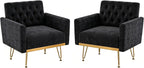 Olela Accent Chair with Arm for Living Room, Velvet Modern Armchair Single Sofa Cozy Tufted Upholstered Reading Side Chairs with Gold Metal Leg for Bedroom Decorate, Black
