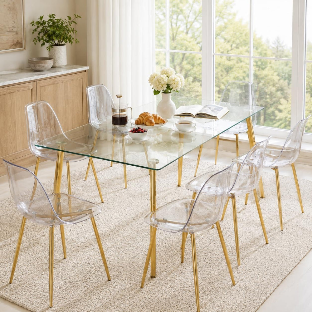JUFU Acrylic Dining Chairs Set of 6, Modern Clear Chairs with Transparent Sea...