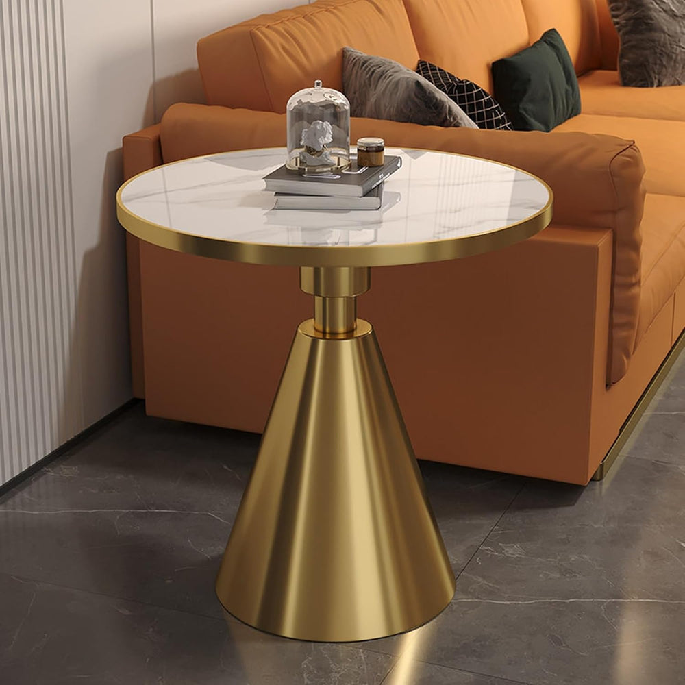 Modern Small Round Side Table with Rock Slab, Luxury Faux Marble Sofa End Tab...