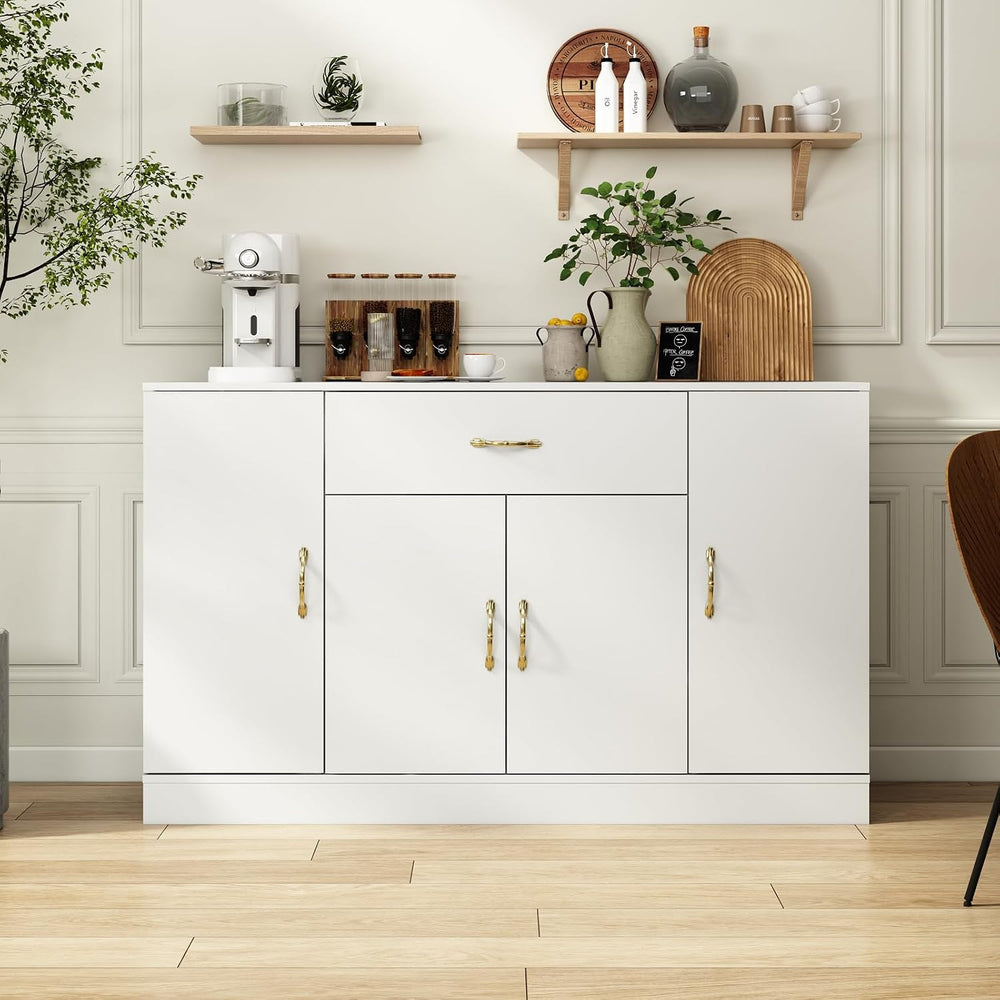 55" Kitchen Pantry Cabinet, Large Storage Cupboard with Doors and Shelve...
