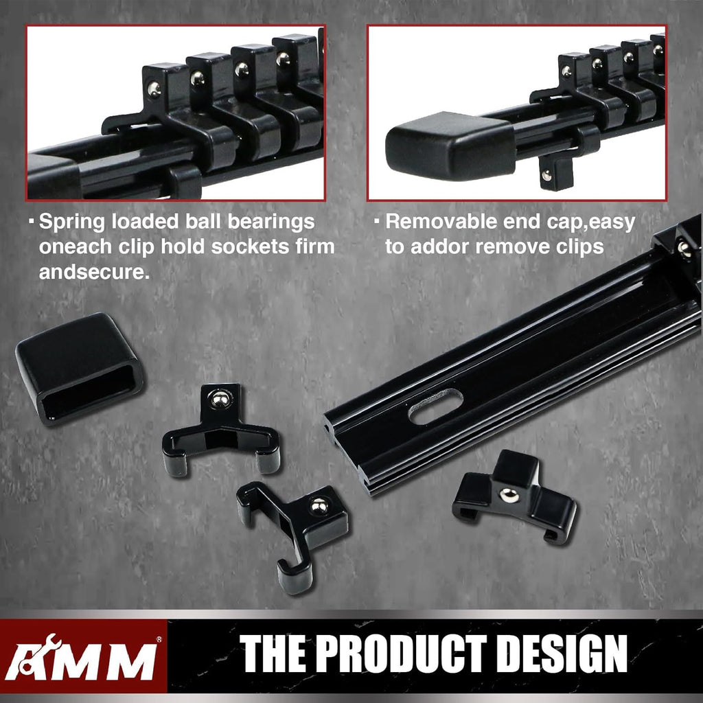 AMM 6-Piece Socket Organizer，1/4 inch Drive ABS Tools-Socket Holder，Heavy Duty Socket Racks，Premium Quality Socket Clip Rail Holder，The best tool trays in the garage