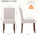 Upholstered Parsons Dining Chairs Set of 2, Modern Dining Room Chairs with Back, Fabric Kitchen Side Chairs with Wood Legs for Dinner Farmhouse Restaurant, Beige