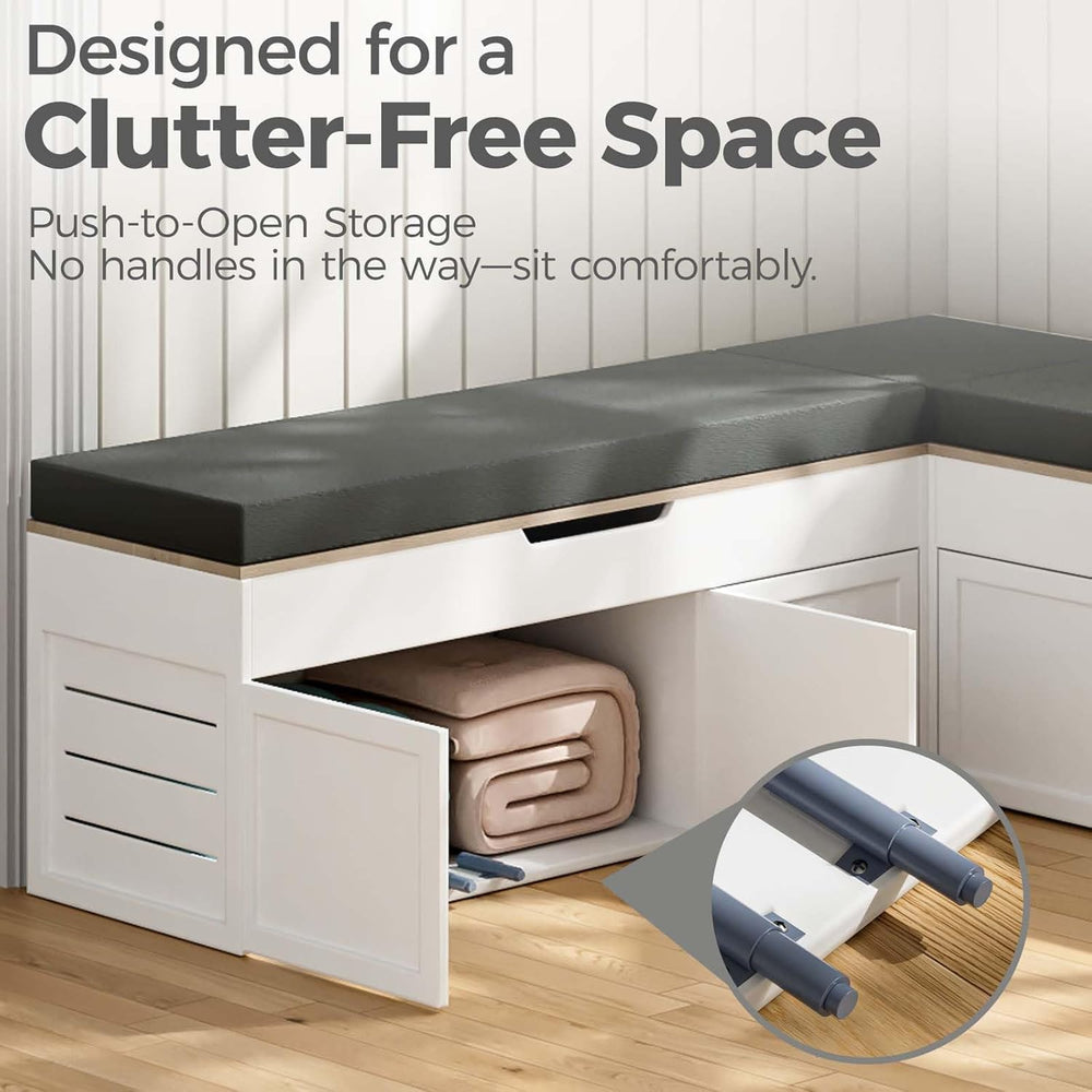 Kikihouse L-Shaped Corner Storage Bench with Cushion, Backless Wood Bench wit...