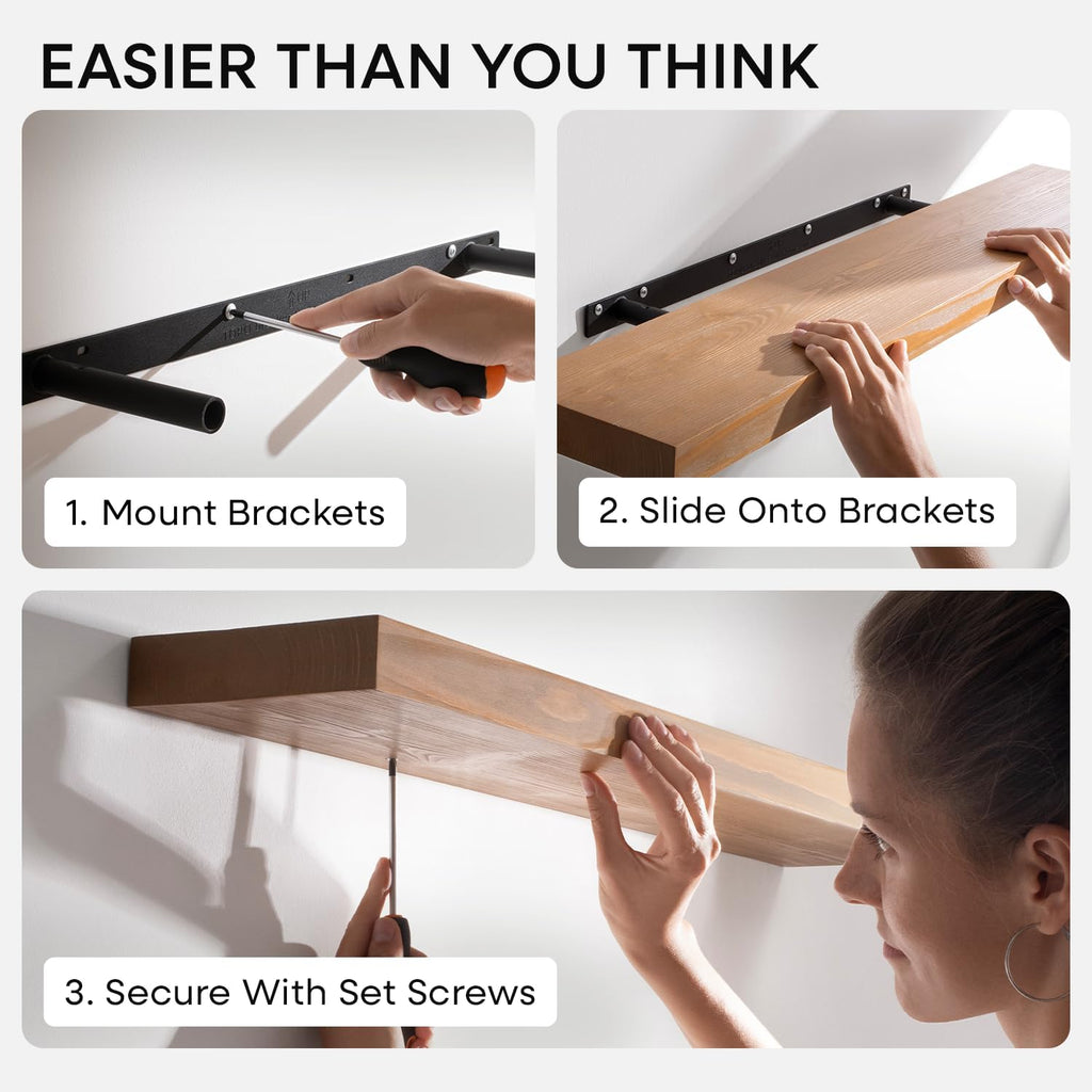 Homeforia 48 inch Golden Oak Floating Shelf, High End Solid Real Wood 48inch Small Floating Shelves for Wall Mounted, Oak Wooden 48in Floating Shelves, Heavy Duty Bracket, 48 X 6.5 X 1.75 in, Set of 3